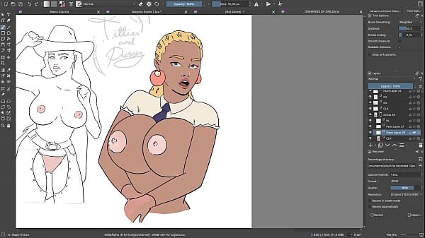 Busty Ebony Sketch and Paint Erotic Drawing